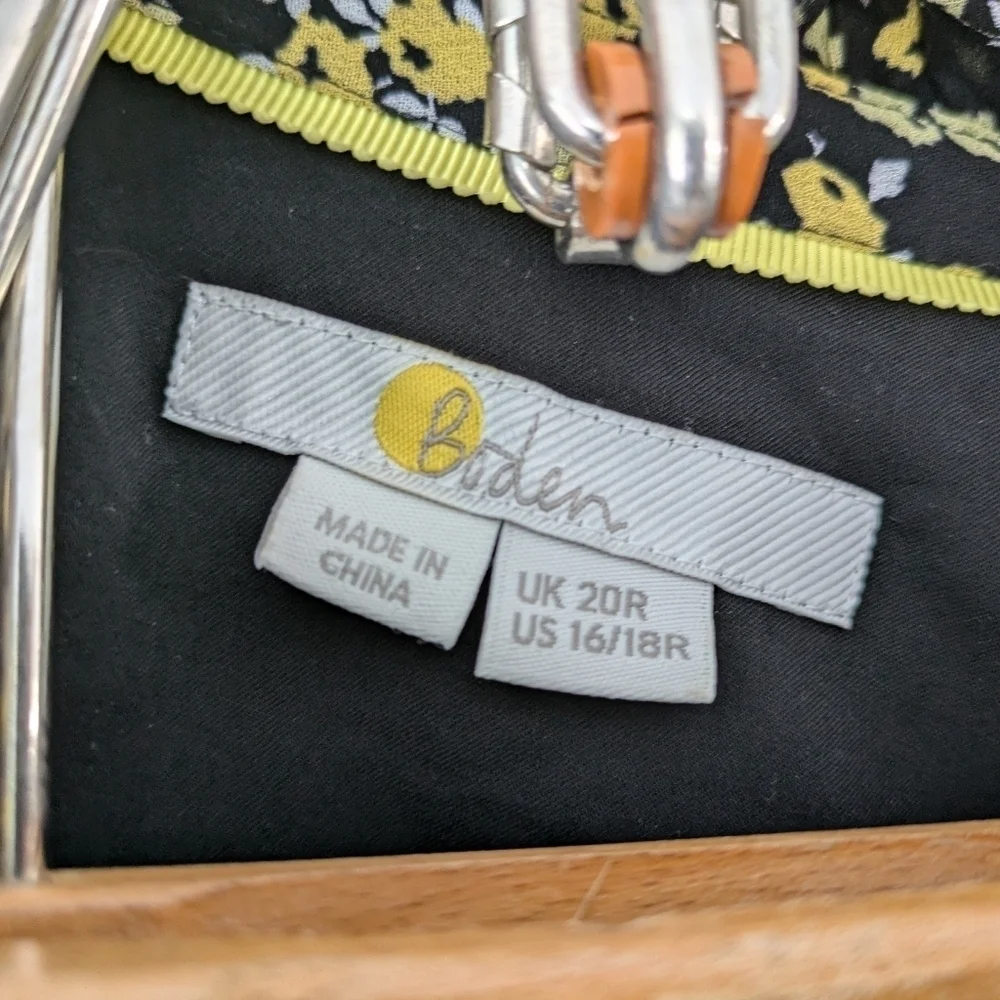 Boden Shirt Women's 16/18R Black Yellow Abstract Sprig Zoe Frill Detail Blouse - Picture 3 of 6